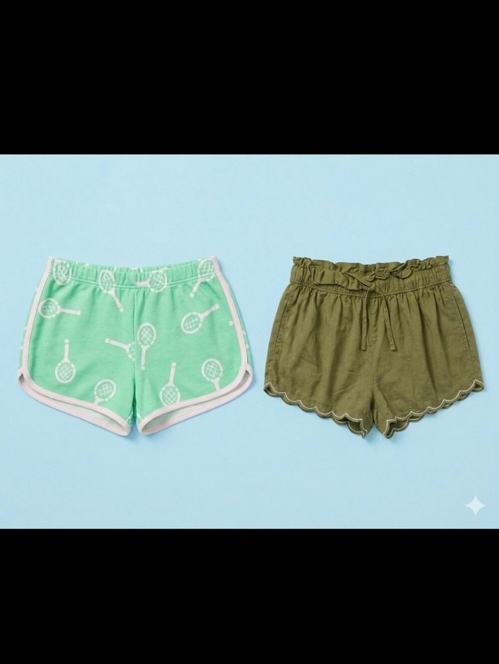 The Beaufort Bonnet Company Mint Tennis Print & Olive Scallop-Hem Shorts